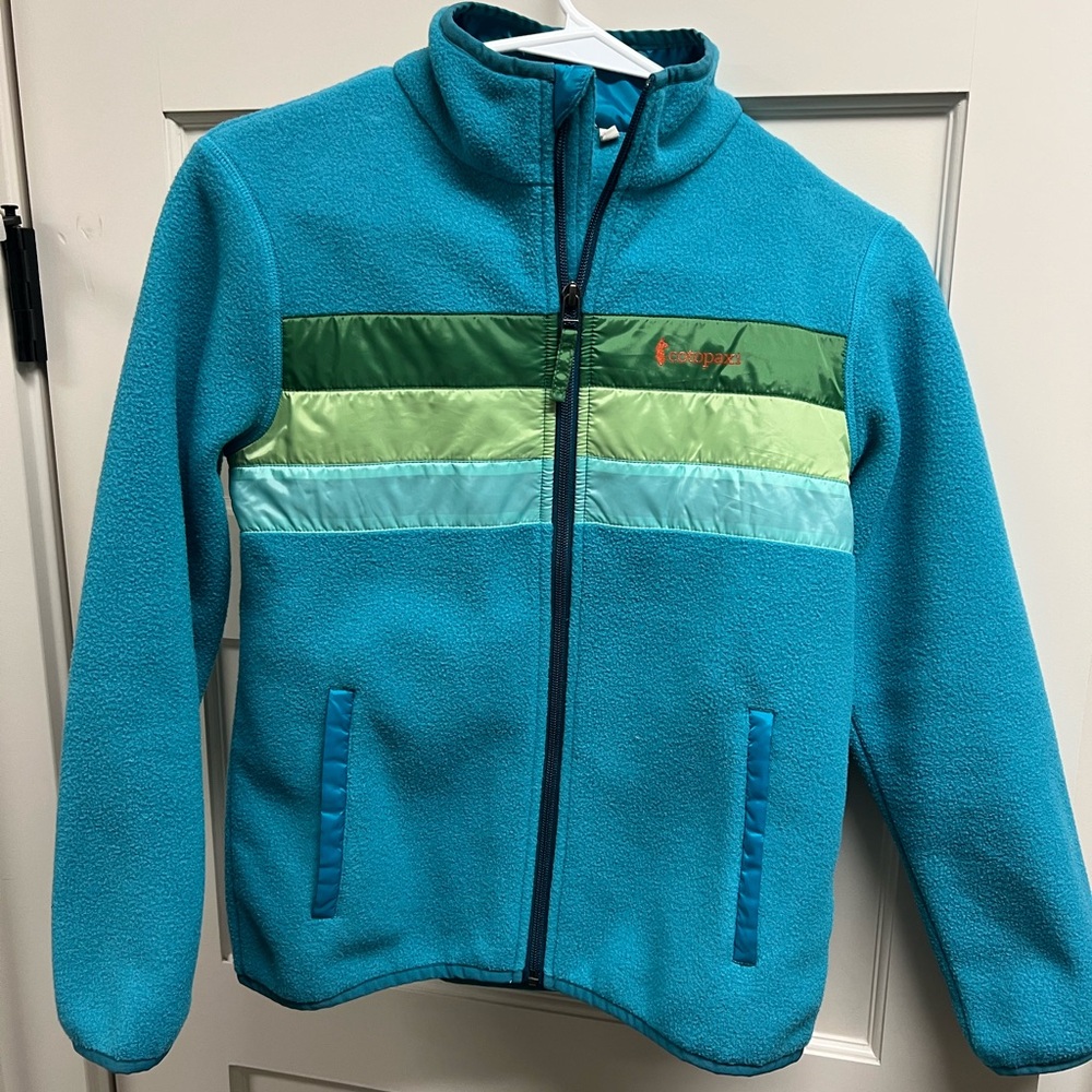 Cotopaxi Turquoise Fleece Jacket with Green Accents - kids M